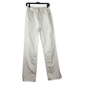 Na-Kd straight leg high rise  Denim Jeans with side slit and raw edge